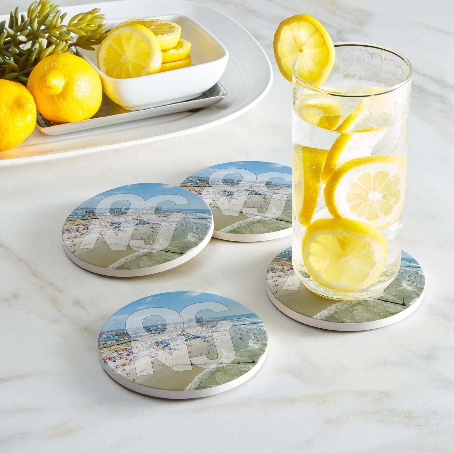 Ceramic Round Coaster 4-Set-OCNJ Beach