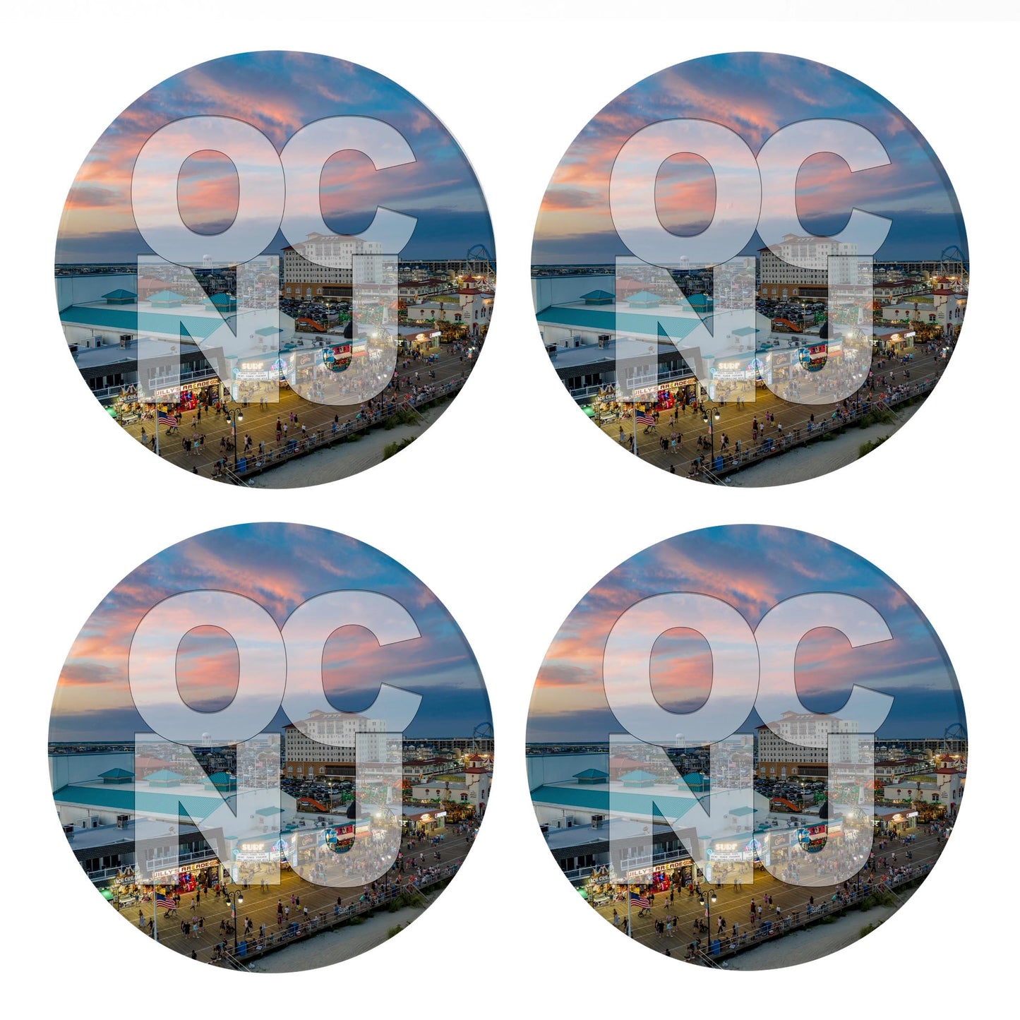 Ceramic Round Coaster 4-Set-OCNJ Pink Sky