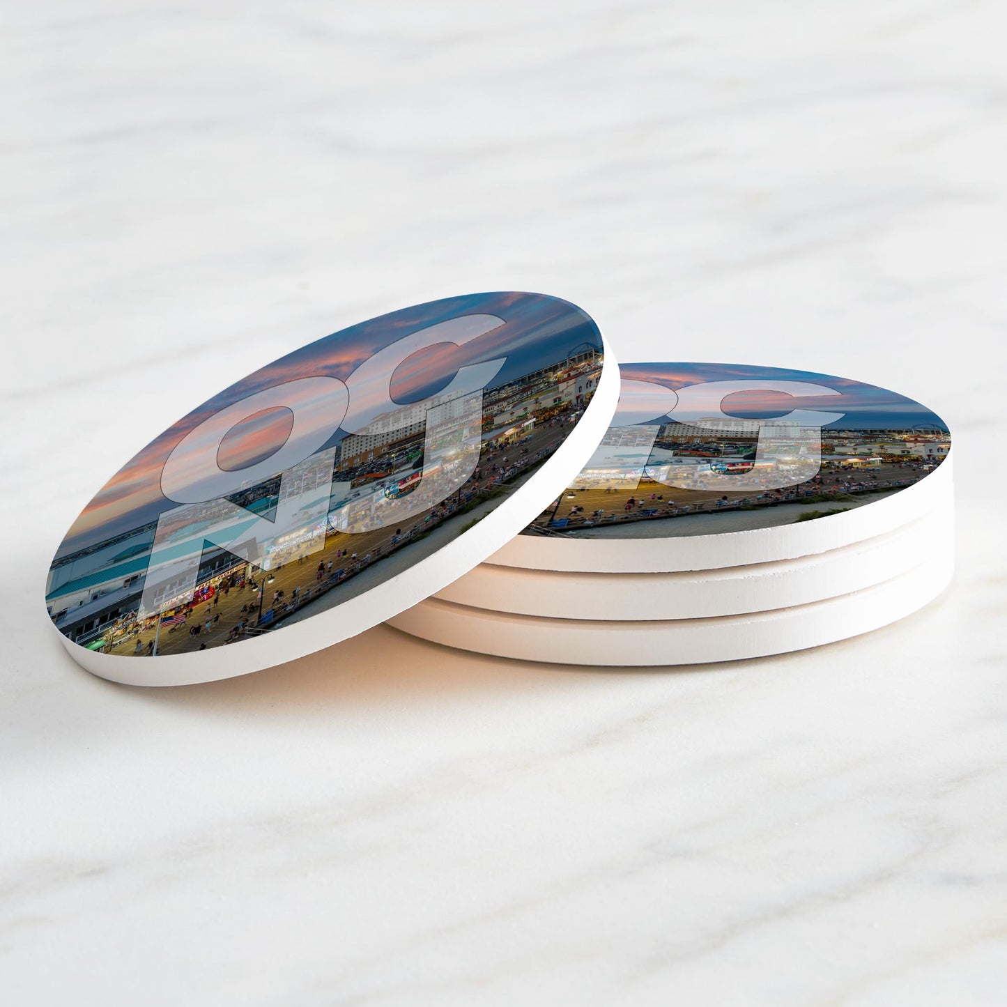 Ceramic Round Coaster 4-Set-OCNJ Pink Sky