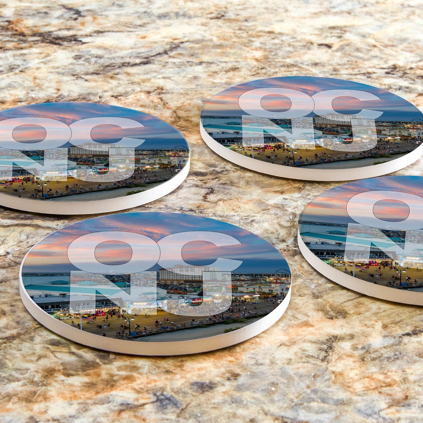 Ceramic Round Coaster 4-Set-OCNJ Pink Sky