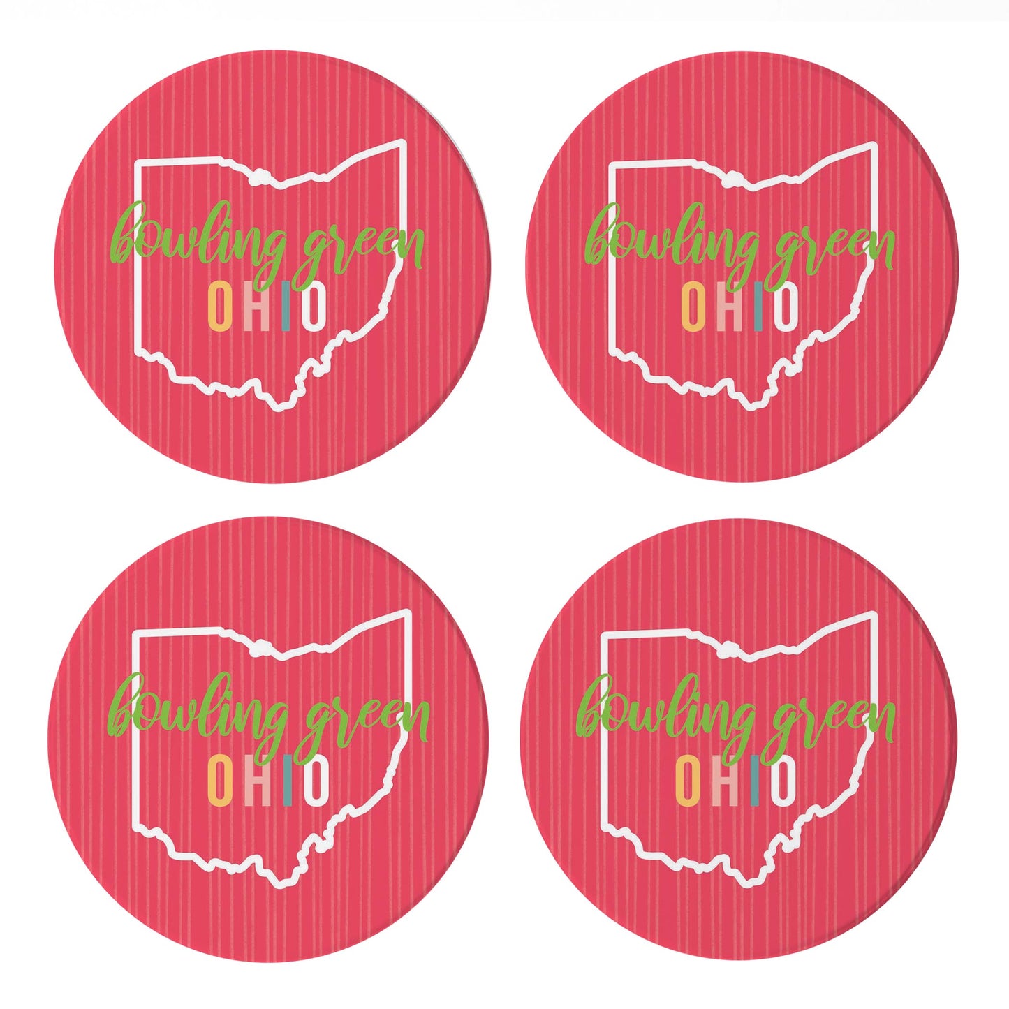 Ceramic Round Coaster 4-Set-Bright Boho Pink Bowling Green Ohio -0