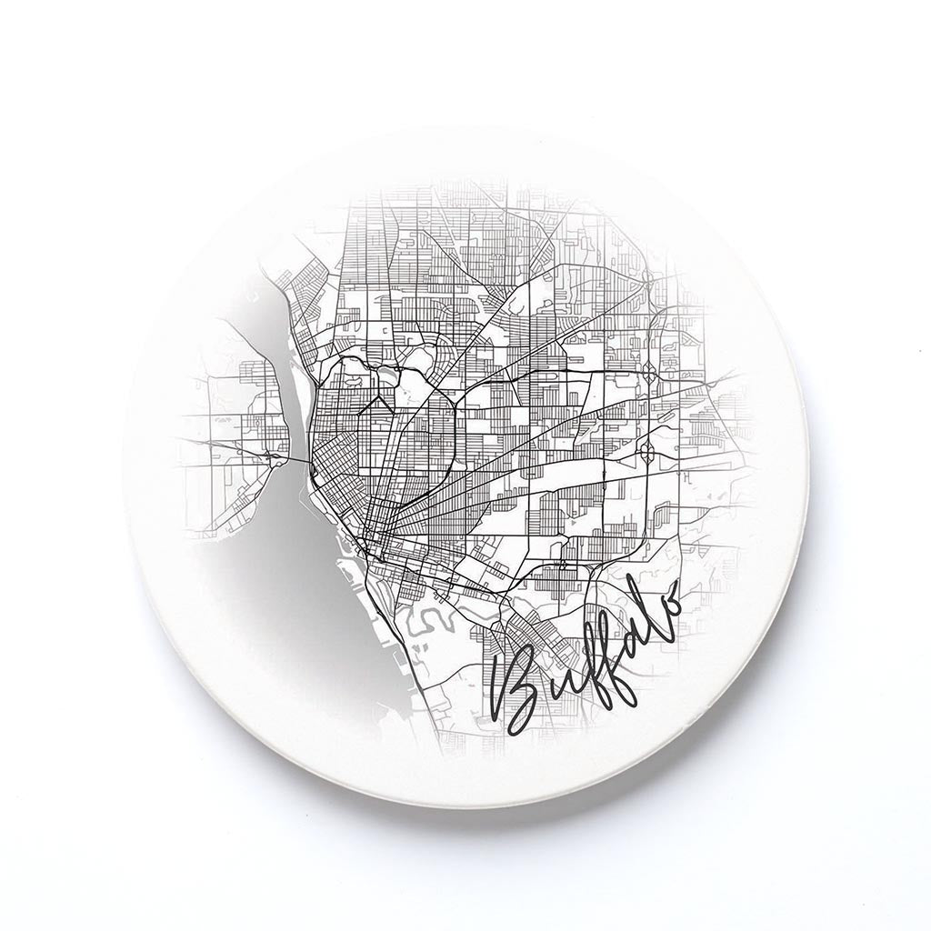 Ceramic Round Coaster-Minimalistic Faded Map Buffalo New York -0