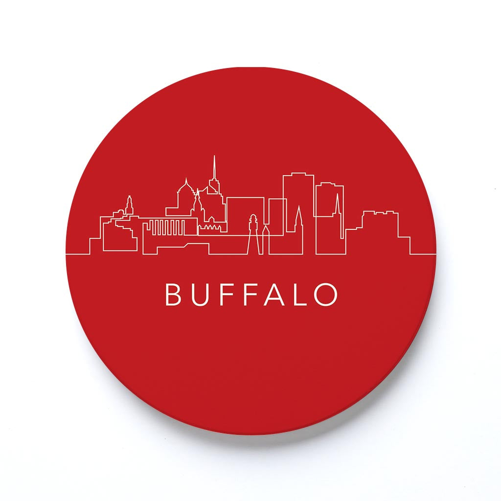 Ceramic Round Coaster-Red Buffalo NY Skyline -0