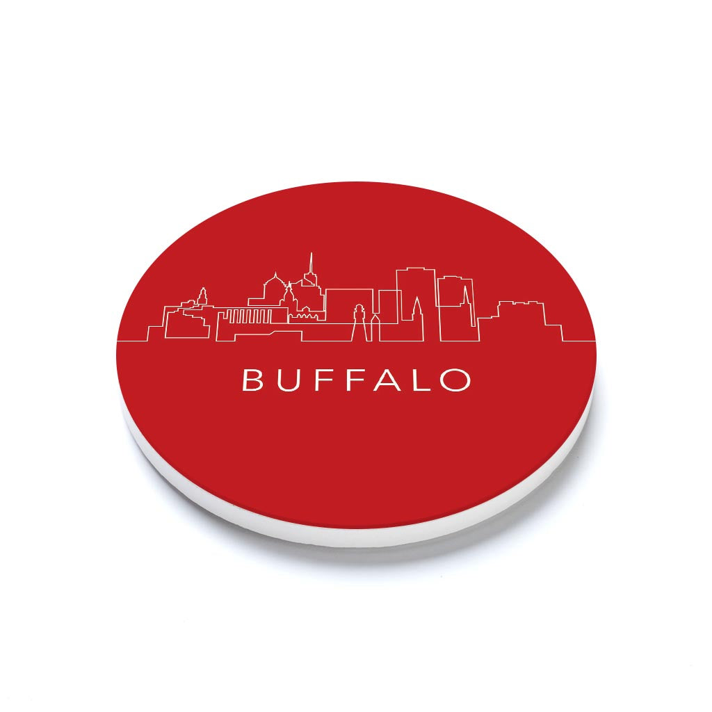 Ceramic Round Coaster-Red Buffalo NY Skyline -1