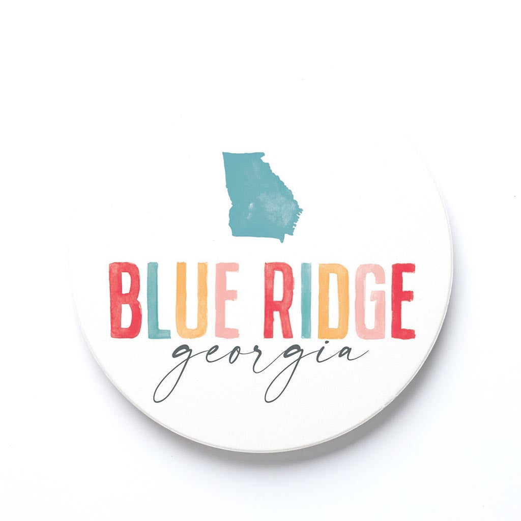 Ceramic Round Coaster-Watercolor City Blue Ridge Georgia -0