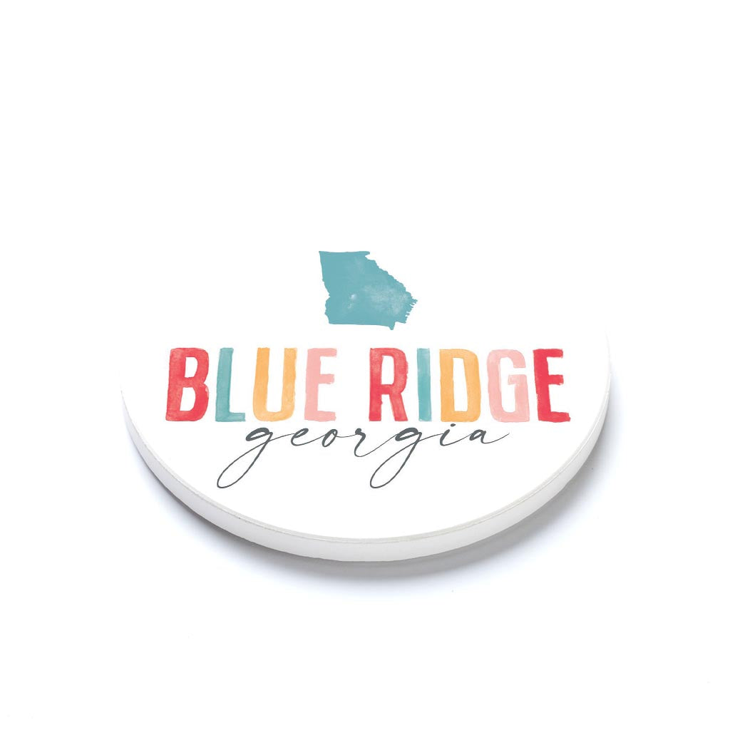 Ceramic Round Coaster-Watercolor City Blue Ridge Georgia -1