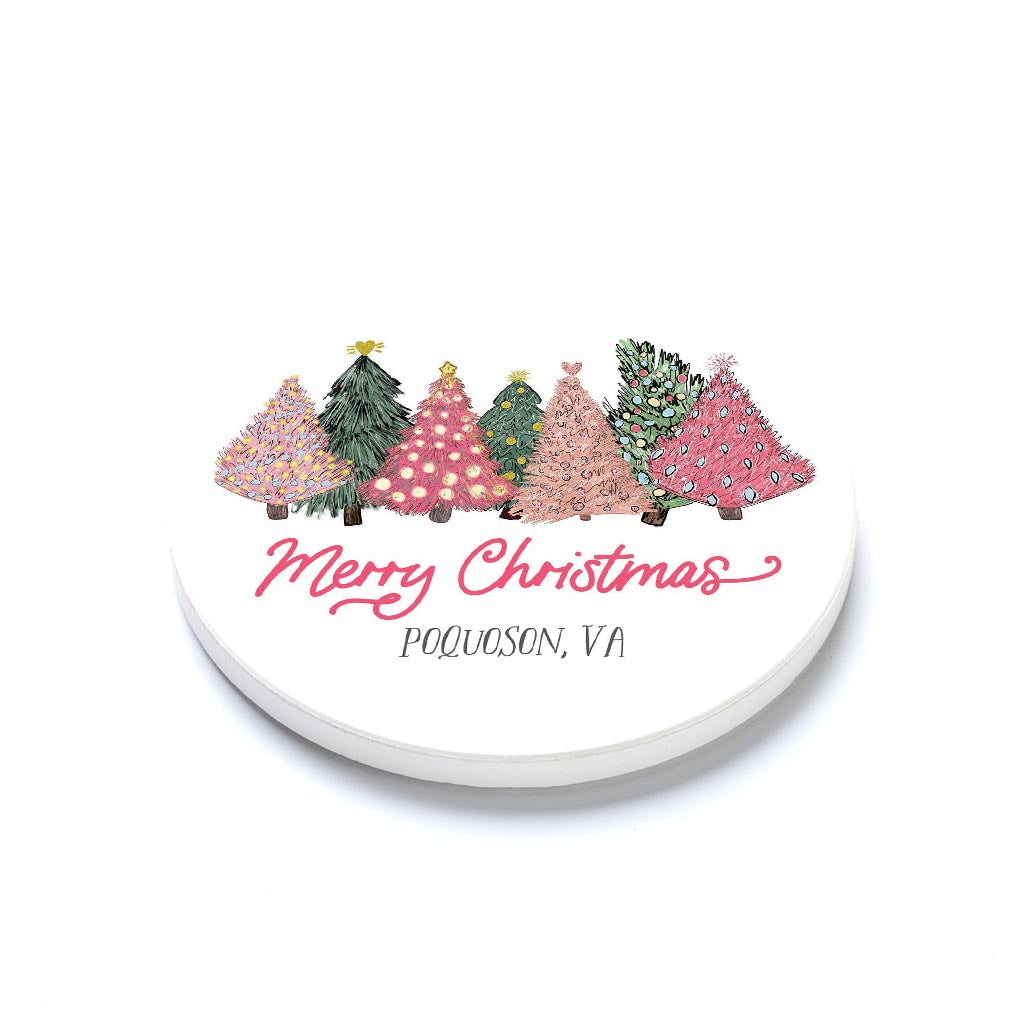 Ceramic Round Coaster-Pink Trees Poquoson Virginia -1