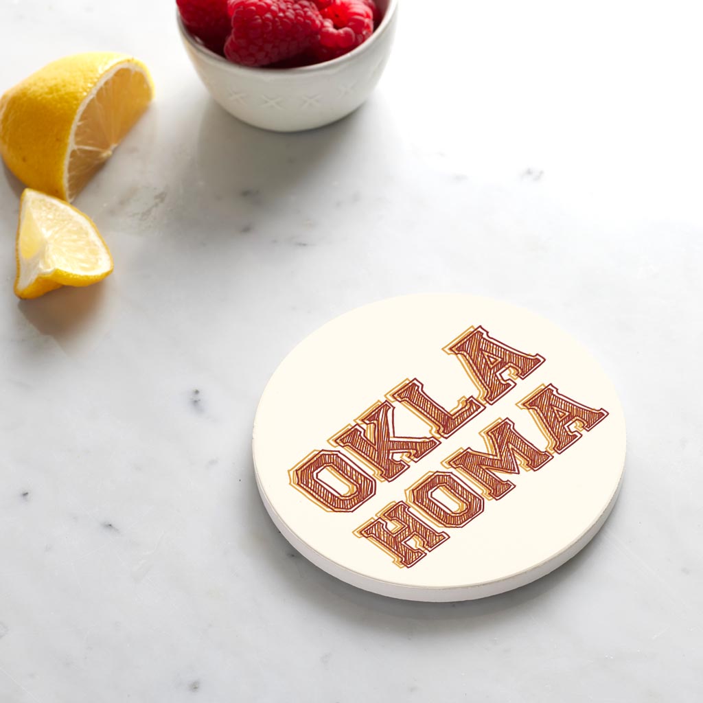 Ceramic Round Coaster-Modern Minimalist Oklahoma