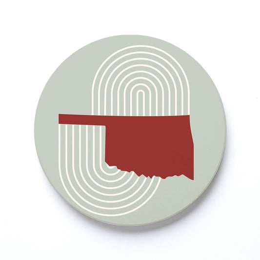 Ceramic Round Coaster-Modern Minimalist Oklahoma Retro State Shape