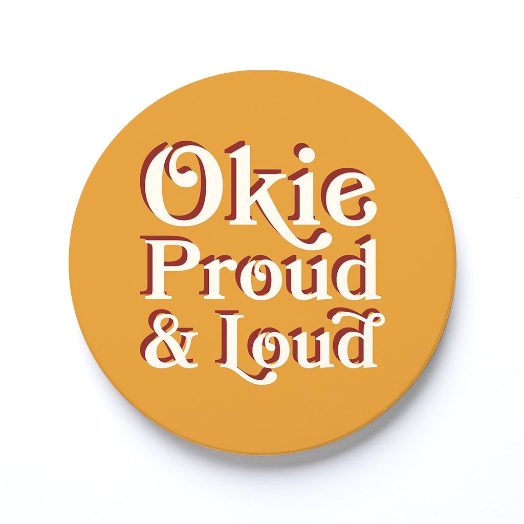 Ceramic Round Coaster-Modern Minimalist Oklahoma Proud & Loud