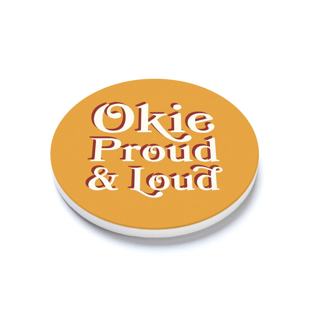 Ceramic Round Coaster-Modern Minimalist Oklahoma Proud & Loud