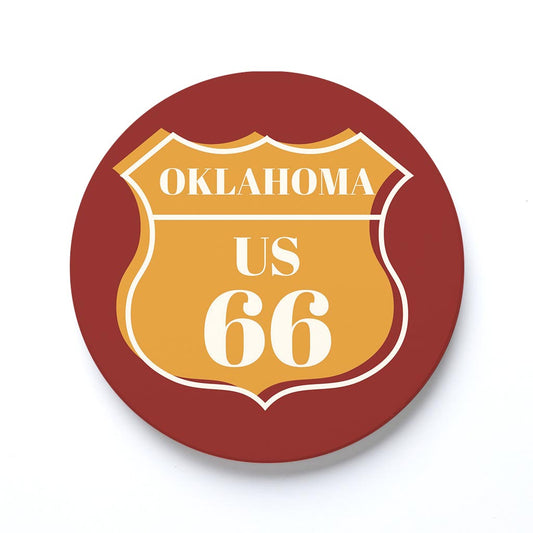 Ceramic Round Coaster-Modern Minimalist Oklahoma US 66 Orange