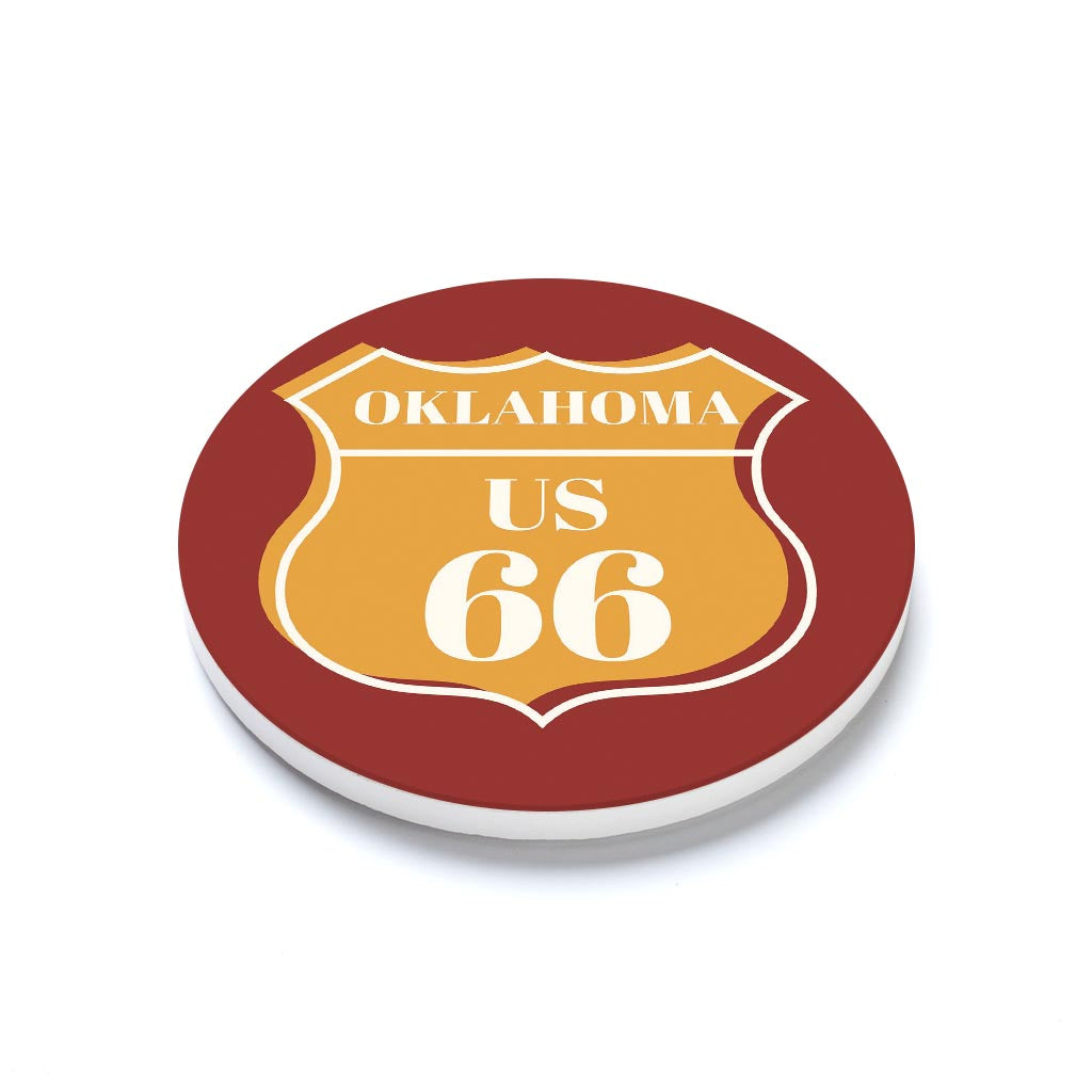 Ceramic Round Coaster-Modern Minimalist Oklahoma US 66 Orange