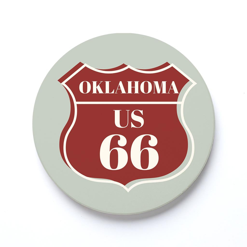 Ceramic Round Coaster-Modern Minimalist Oklahoma US 66 Blue