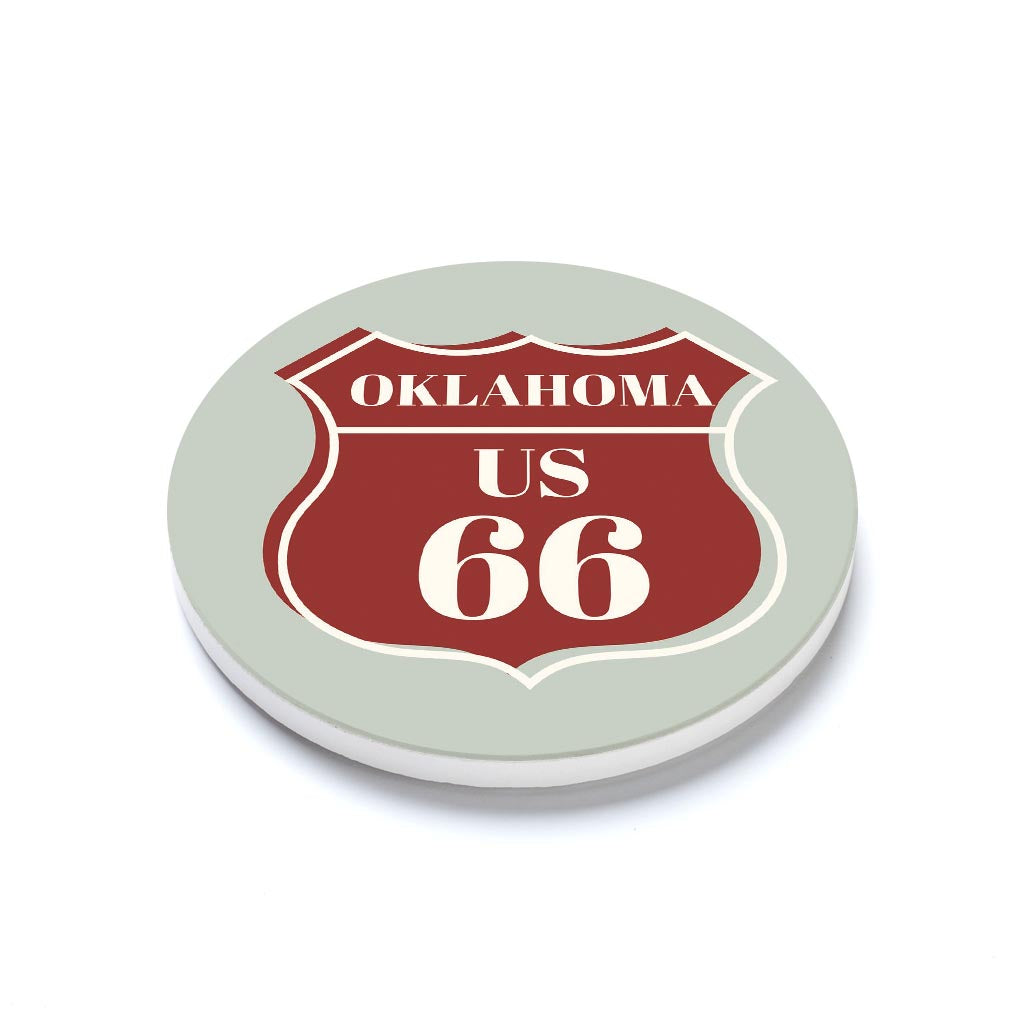 Ceramic Round Coaster-Modern Minimalist Oklahoma US 66 Blue