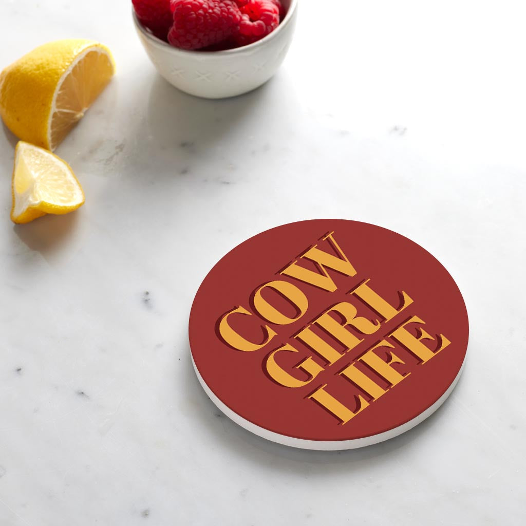 Ceramic Round Coaster-Modern Minimalist Oklahoma Cowgirl Life