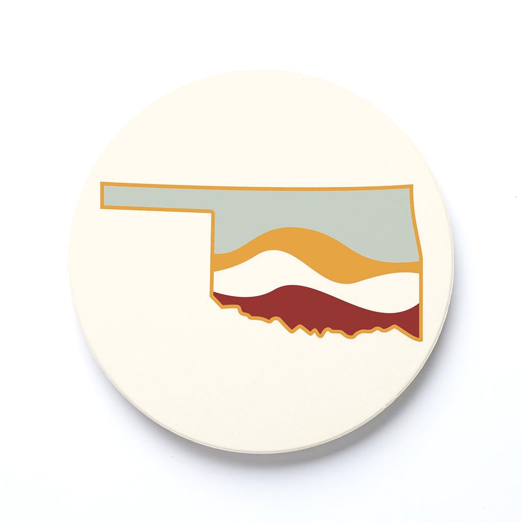 Ceramic Round Coaster-Modern Minimalist Oklahoma Cream Retro State Shape Hills