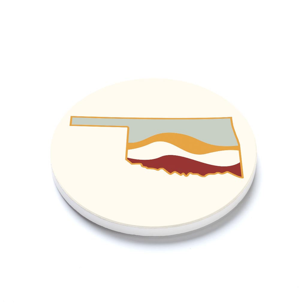 Ceramic Round Coaster-Modern Minimalist Oklahoma Cream Retro State Shape Hills