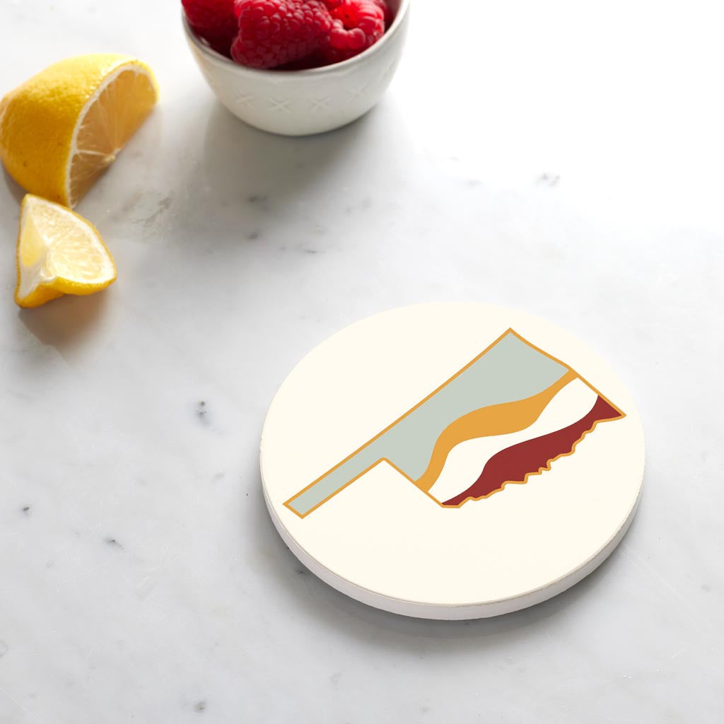 Ceramic Round Coaster-Modern Minimalist Oklahoma Cream Retro State Shape Hills