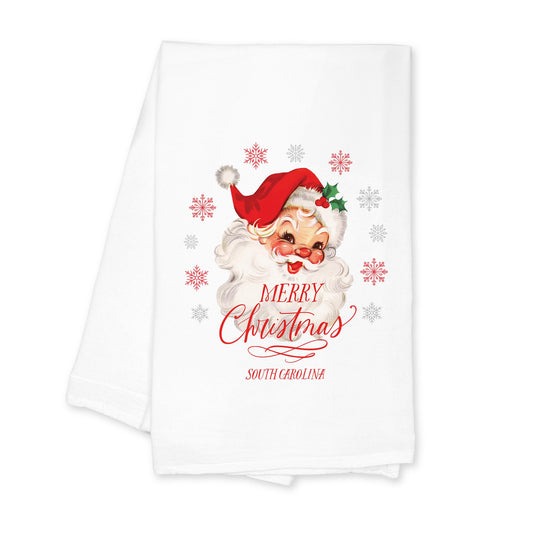 Cotton Tea Towel White-Classic Santa Fort Mill South Carolina