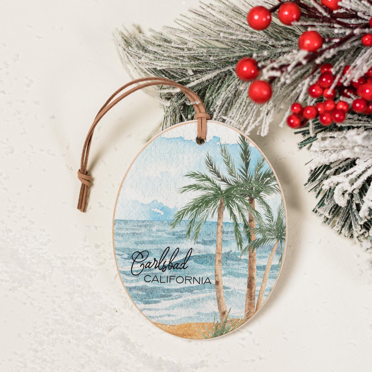 Oval Ornament-Painted Beach Scene Carlsbad California