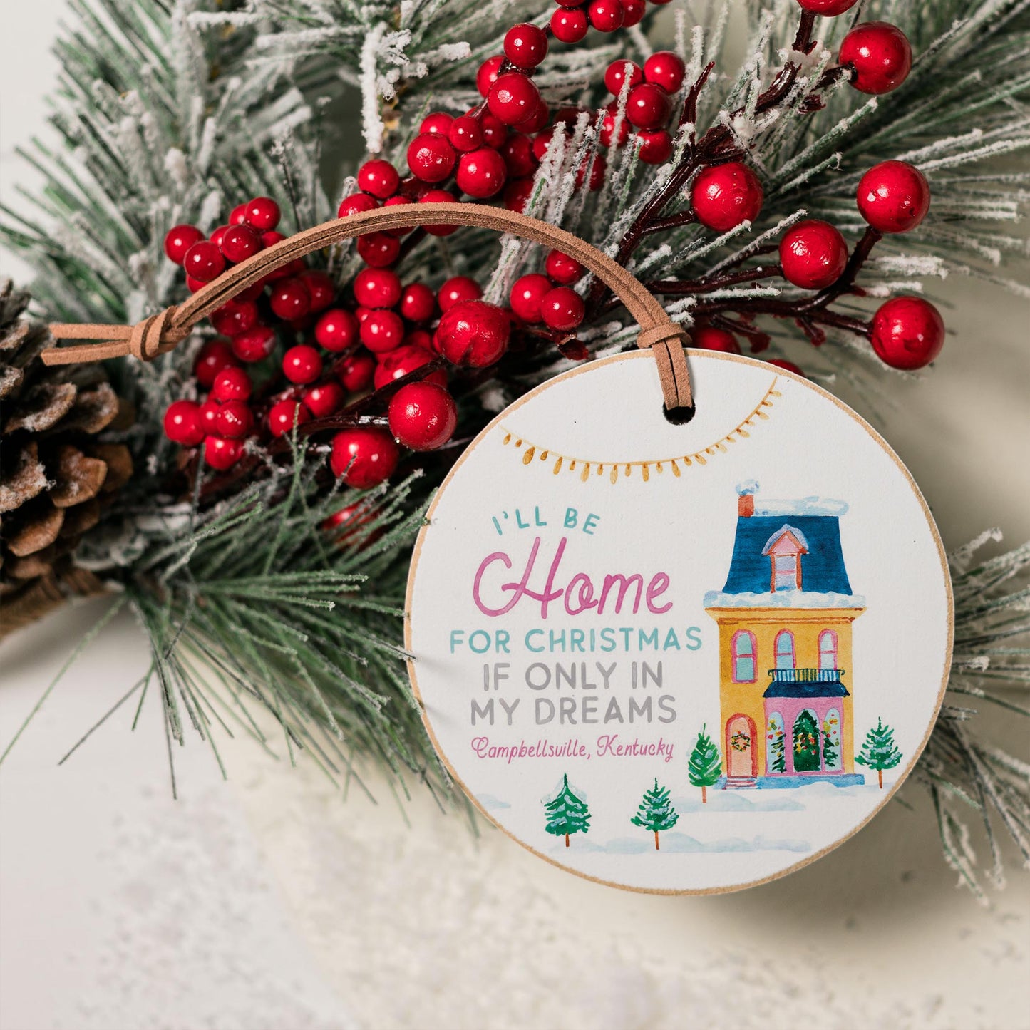 4" Round Ornament-I'll Be Home For Christmas Campbellsville KY -3