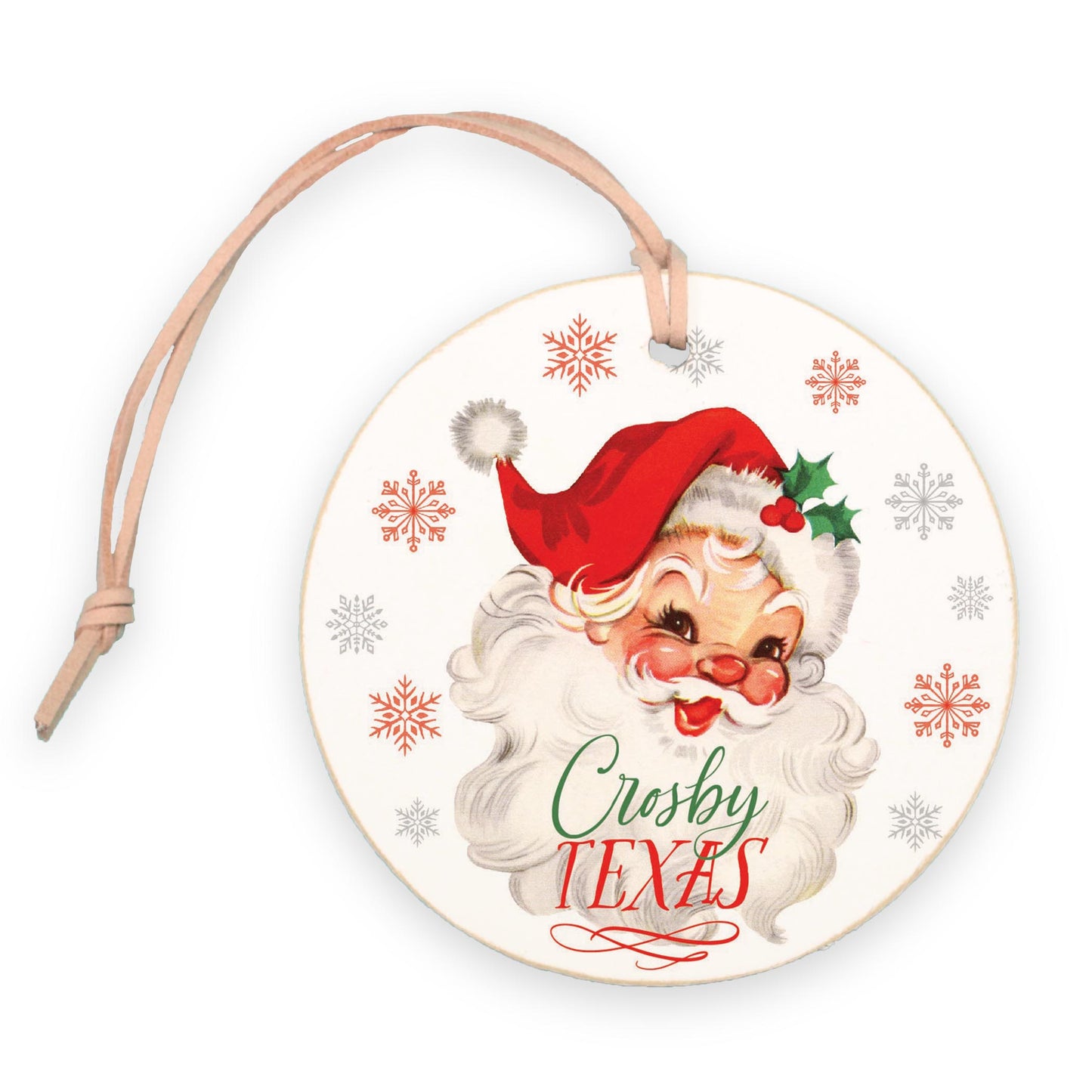 4" Round Ornament-Classic Santa Crosby Texas