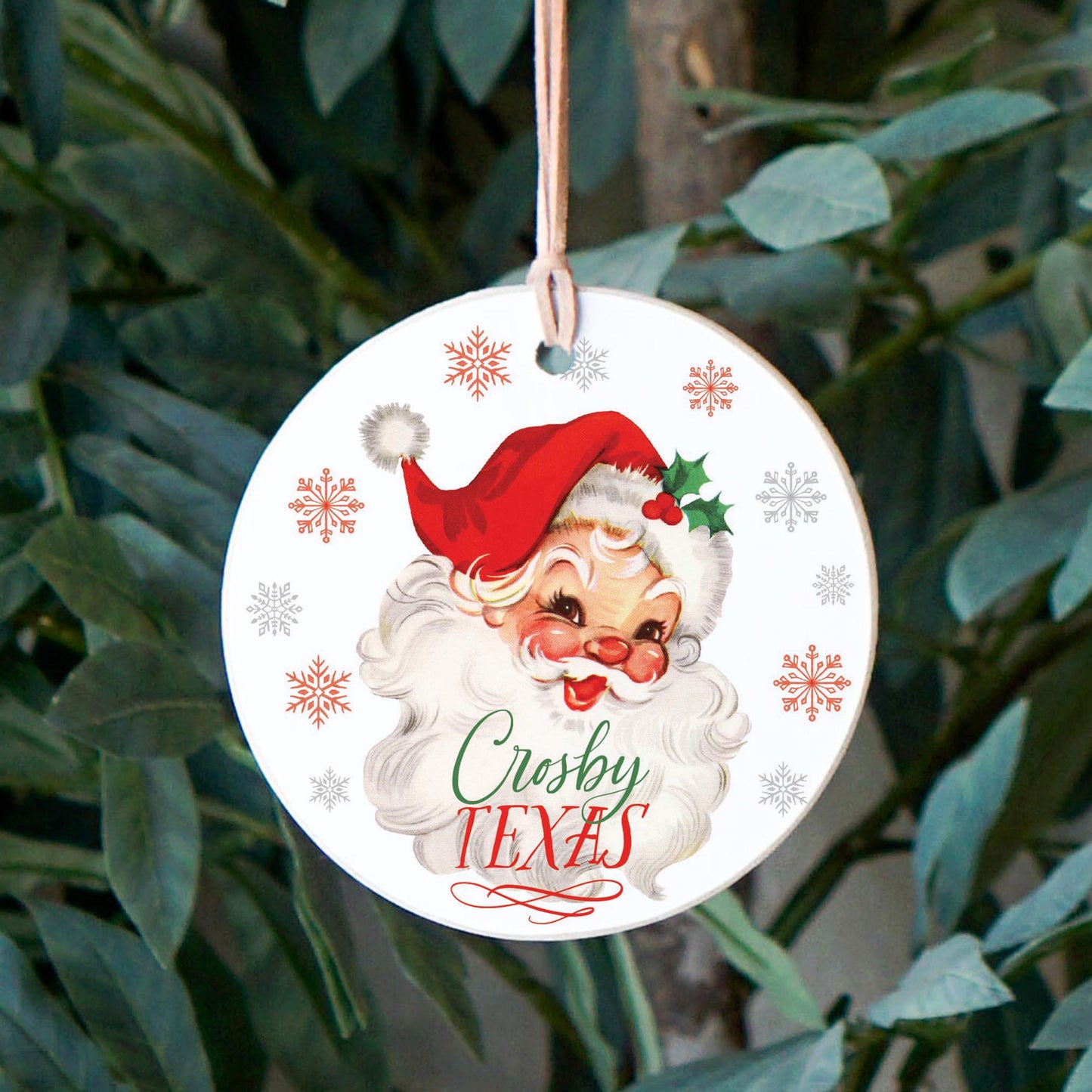 4" Round Ornament-Classic Santa Crosby Texas