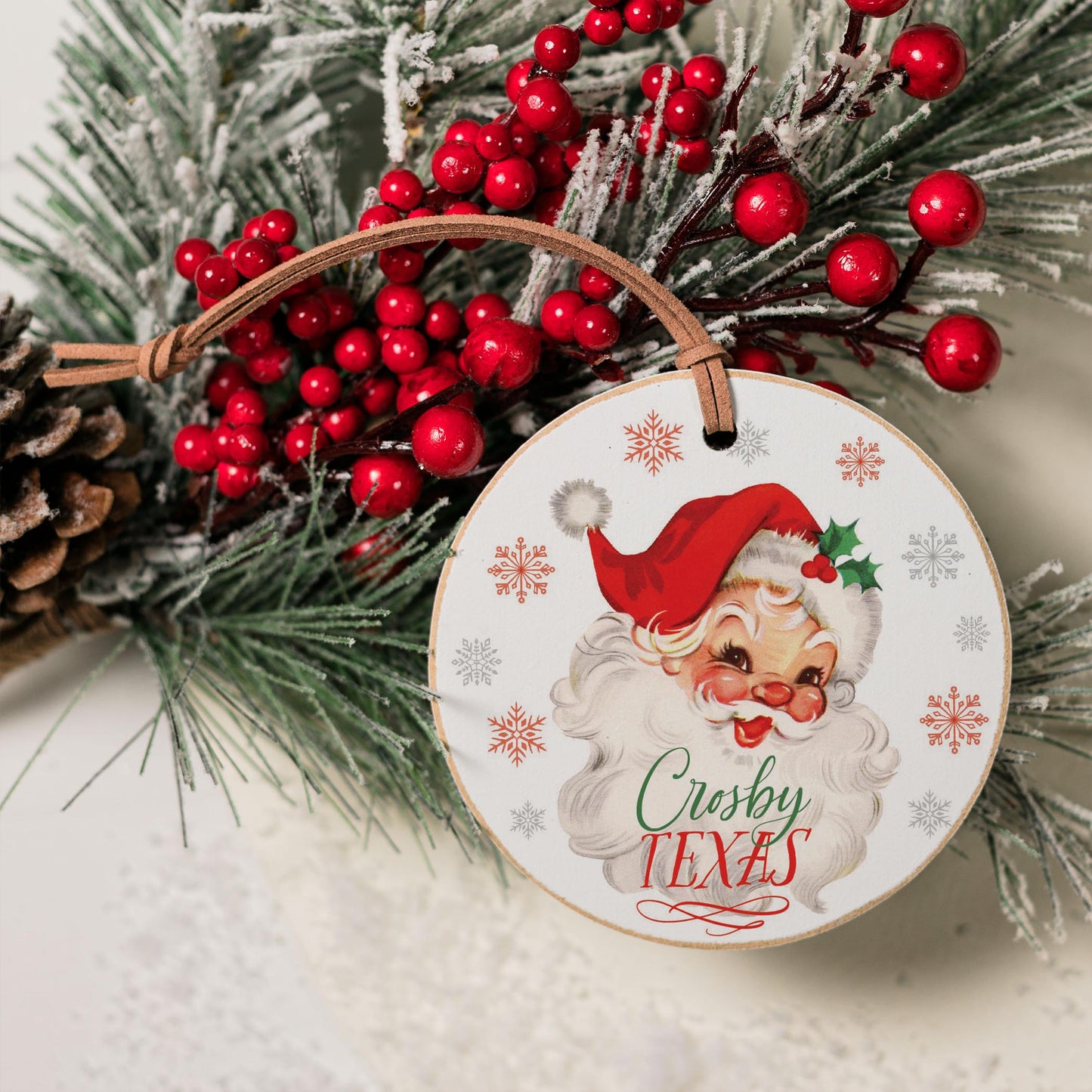 4" Round Ornament-Classic Santa Crosby Texas