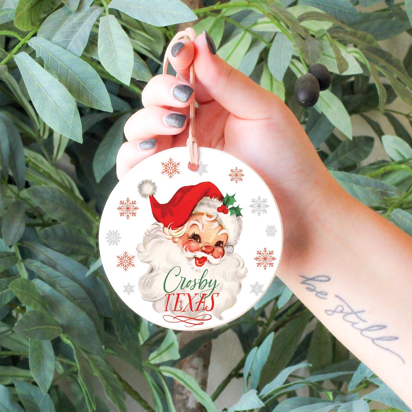 4" Round Ornament-Classic Santa Crosby Texas