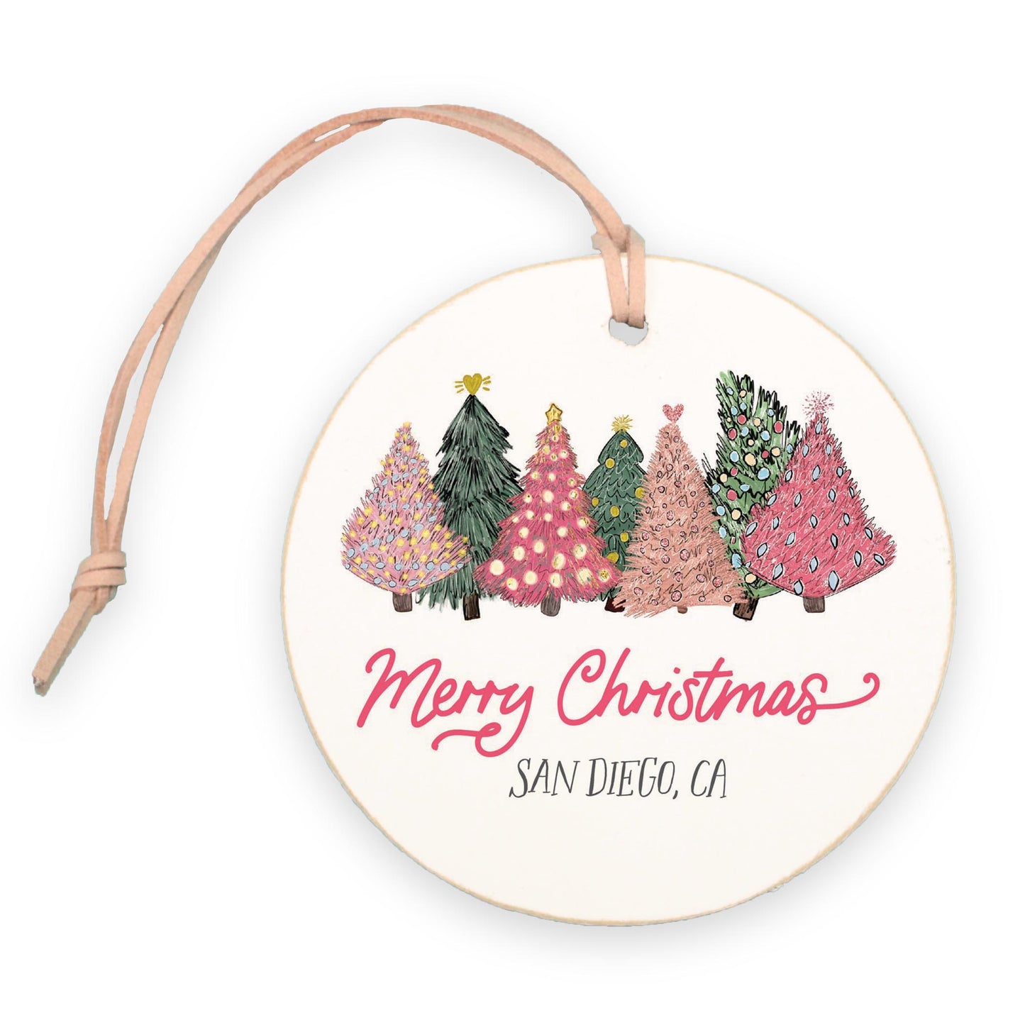 4" Round Ornament-Pink Trees San Diego California