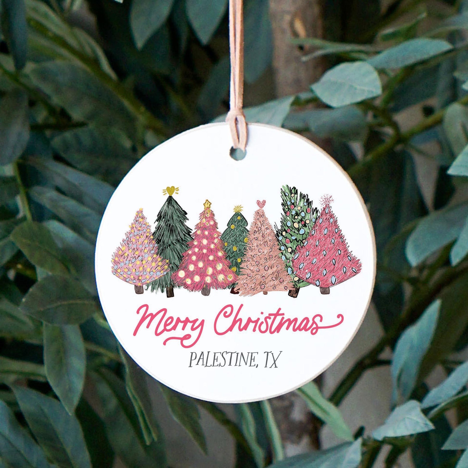 4" Round Ornament-Pink Trees Palestine, TX -2