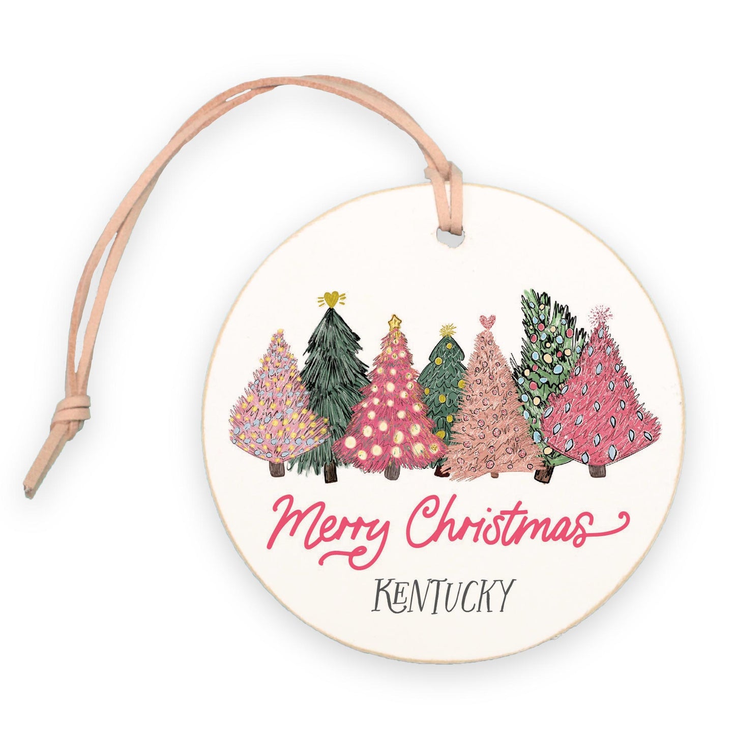 4" Round Ornament-Pink Trees Kentucky