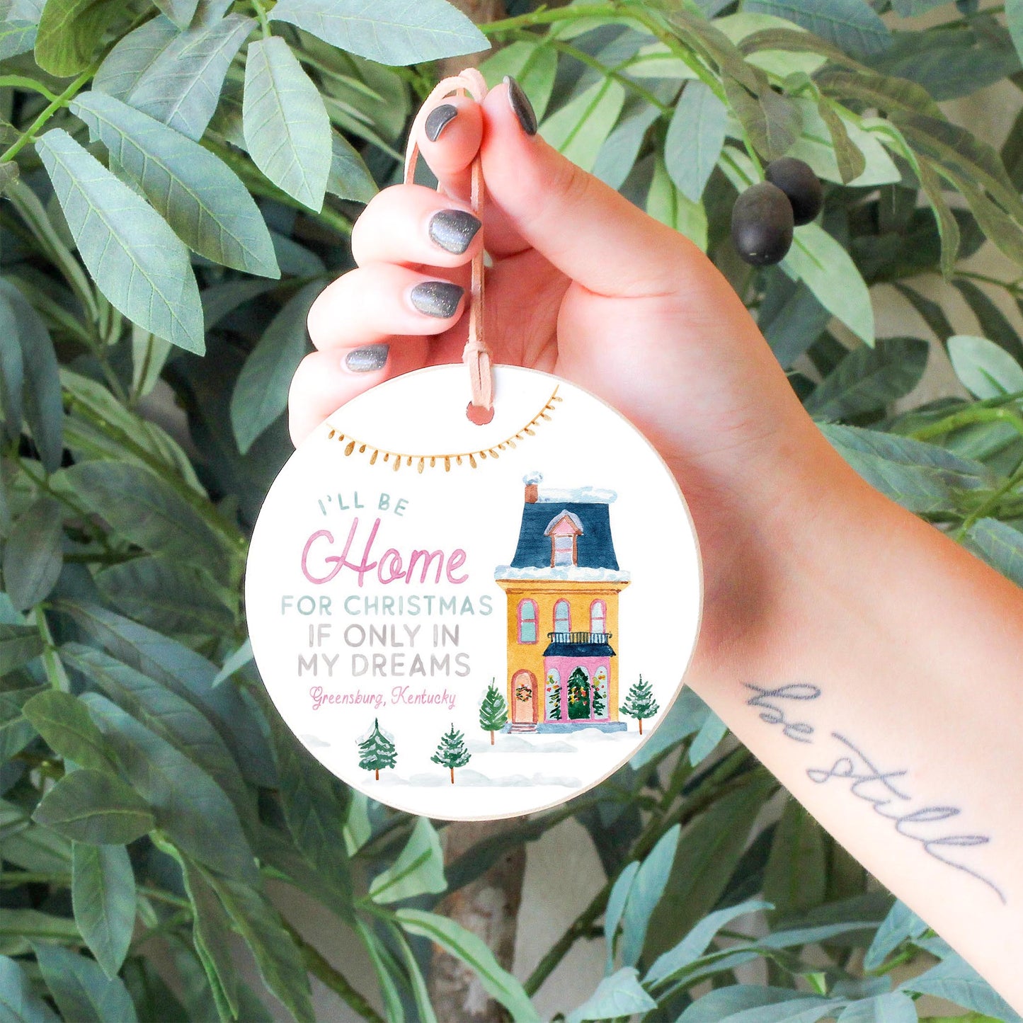 4" Round Ornament-I'll Be Home For Christmas Greensburg KY