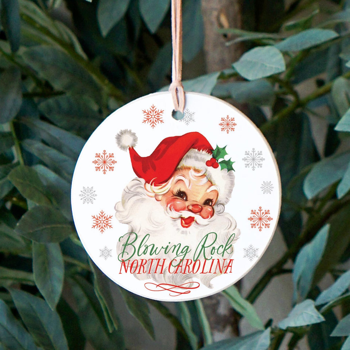 4" Round Ornament-Classic Santa Blowing Rock North Carolina -2