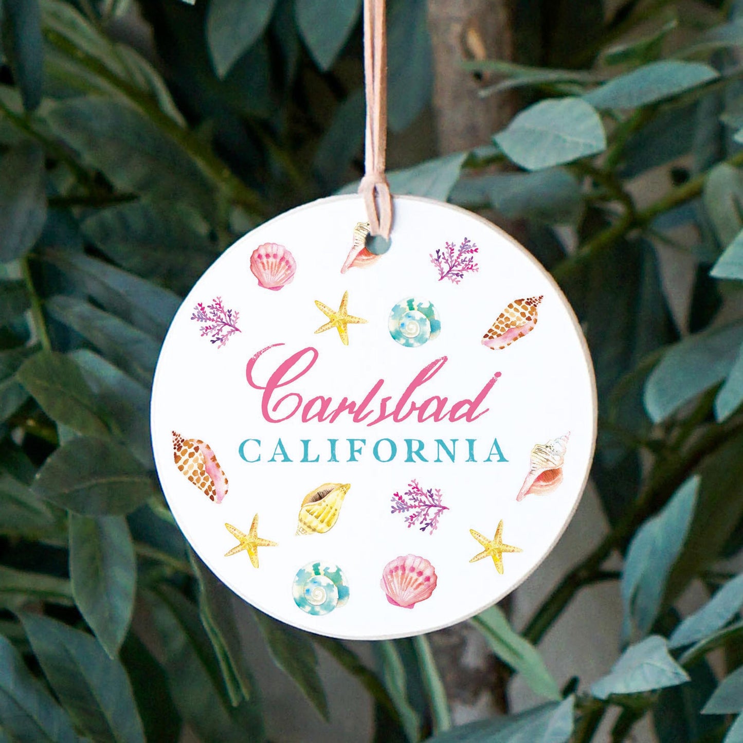 4" Round Ornament-Shells & Shoreline Carlsbad California