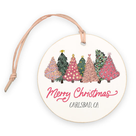 4" Round Ornament-Pink Trees Carlsbad California