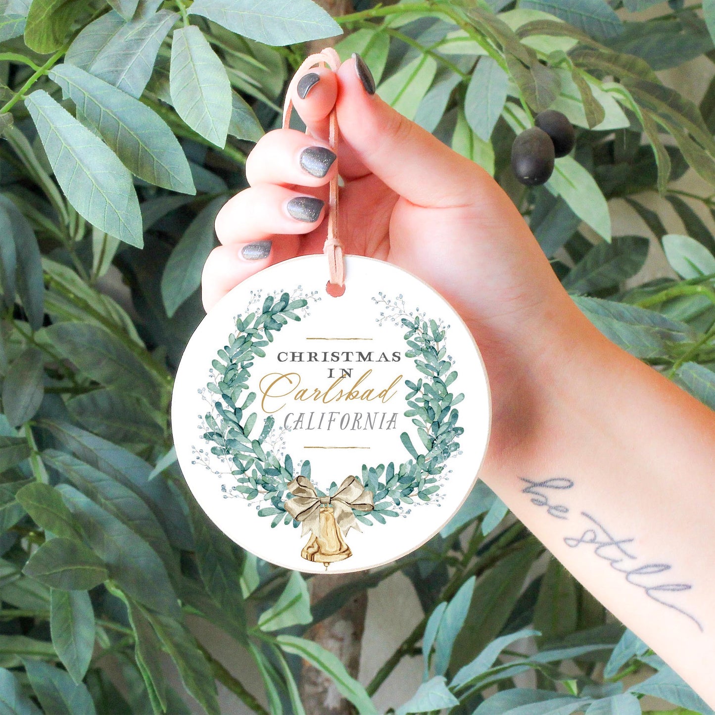 4" Round Ornament-Christmas Wreath Carlsbad California