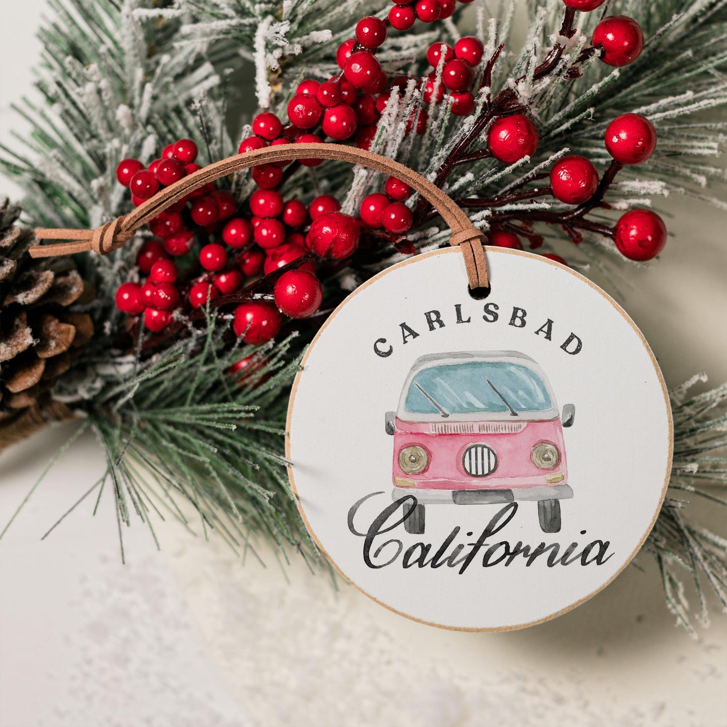 4" Round Ornament-Pink Van Carlsbad California