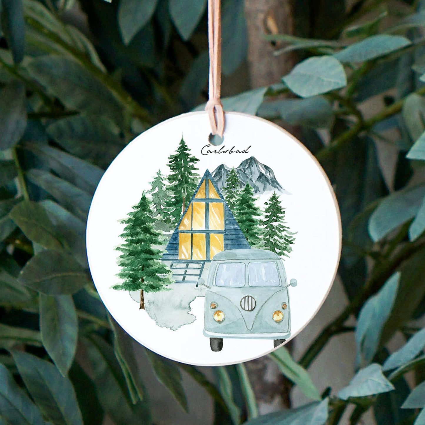 4" Round Ornament-Van Cabin Carlsbad California