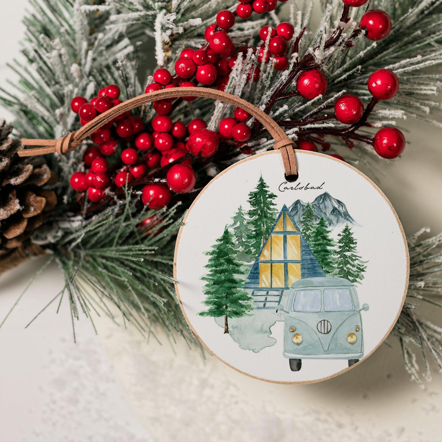 4" Round Ornament-Van Cabin Carlsbad California