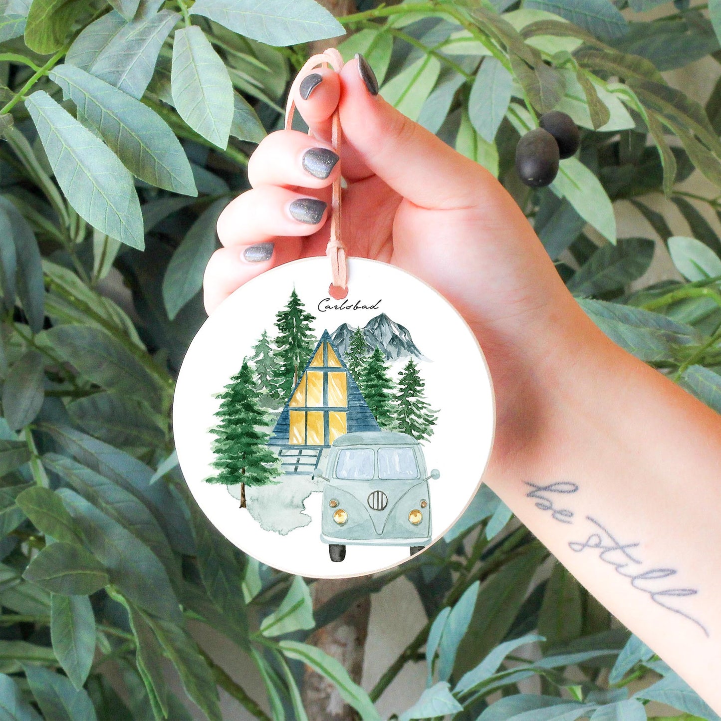 4" Round Ornament-Van Cabin Carlsbad California