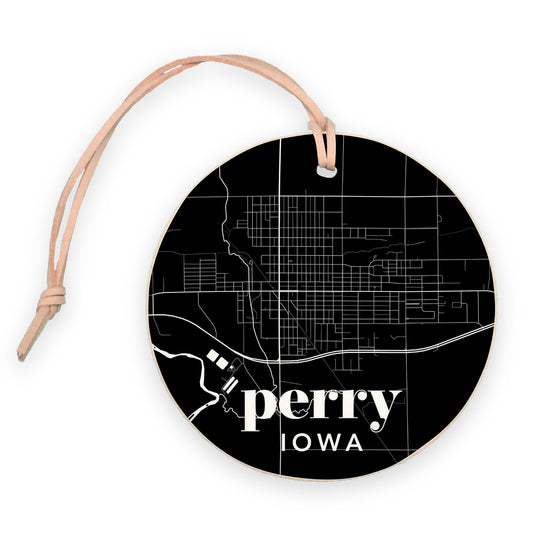 4" Round Ornament-Black & White Dark Map Perry Iowa