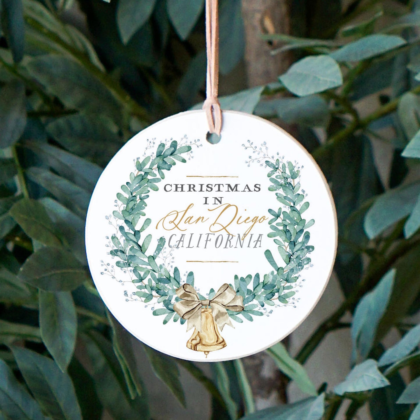 4" Round Ornament-Classic Christmas San Diego, California