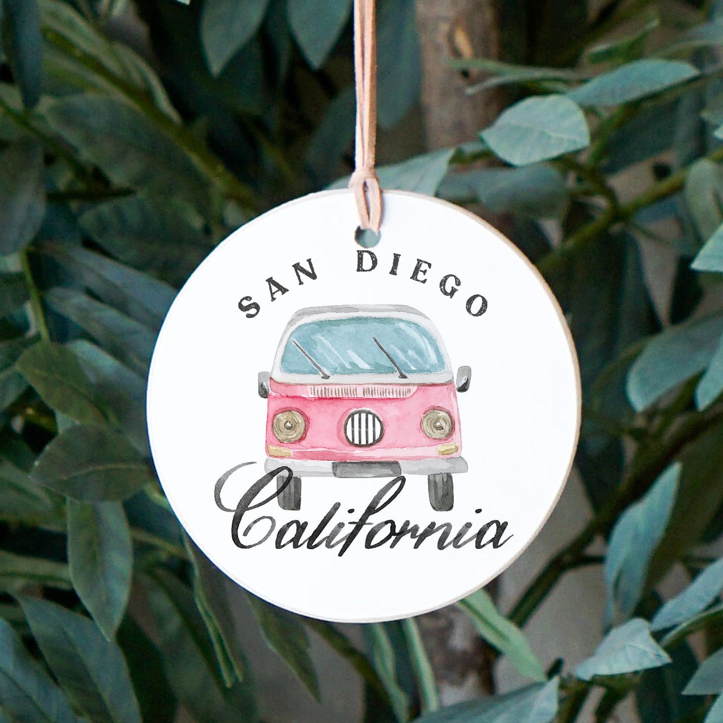 4" Round Ornament-Pink Van San Diego, California