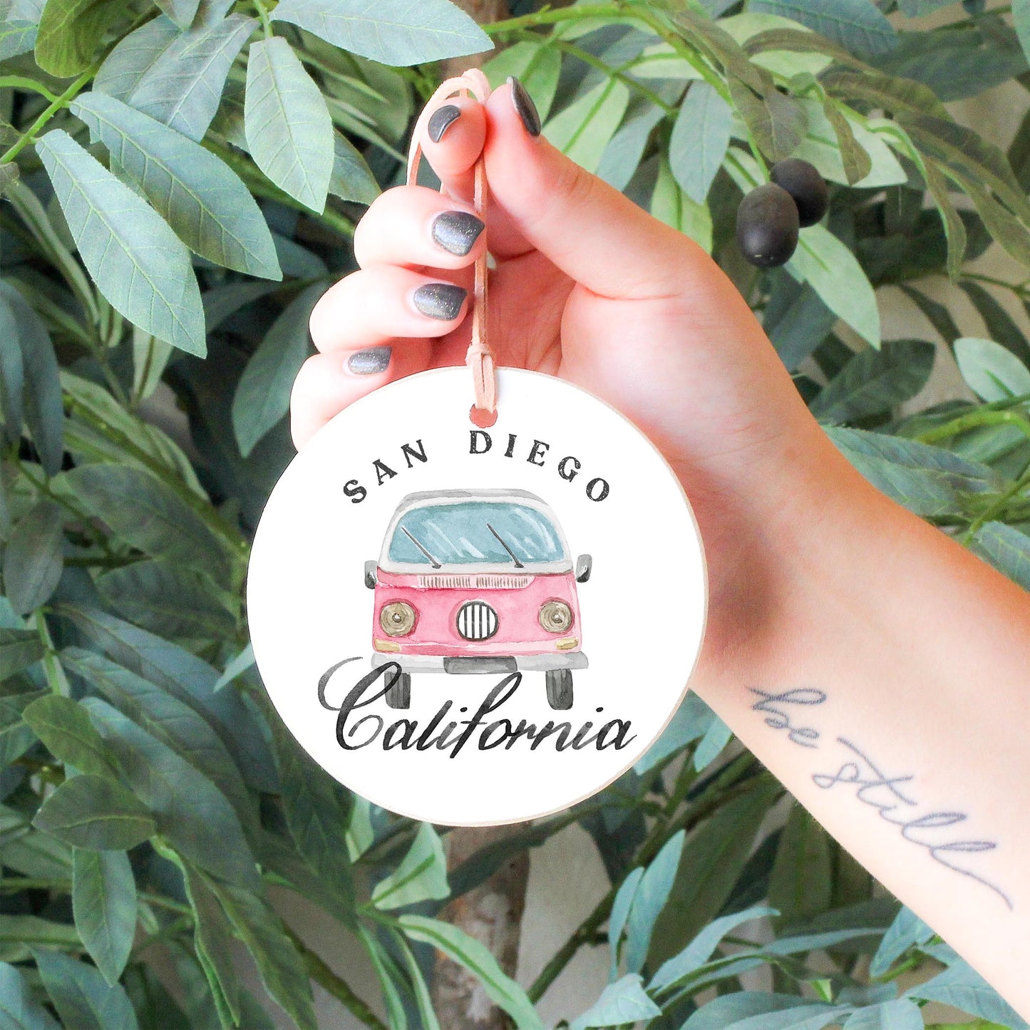 4" Round Ornament-Pink Van San Diego, California