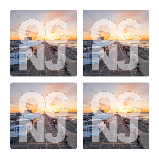 Ceramic Square Coaster 4-Set-OCNJ Boardwalk Sunrise