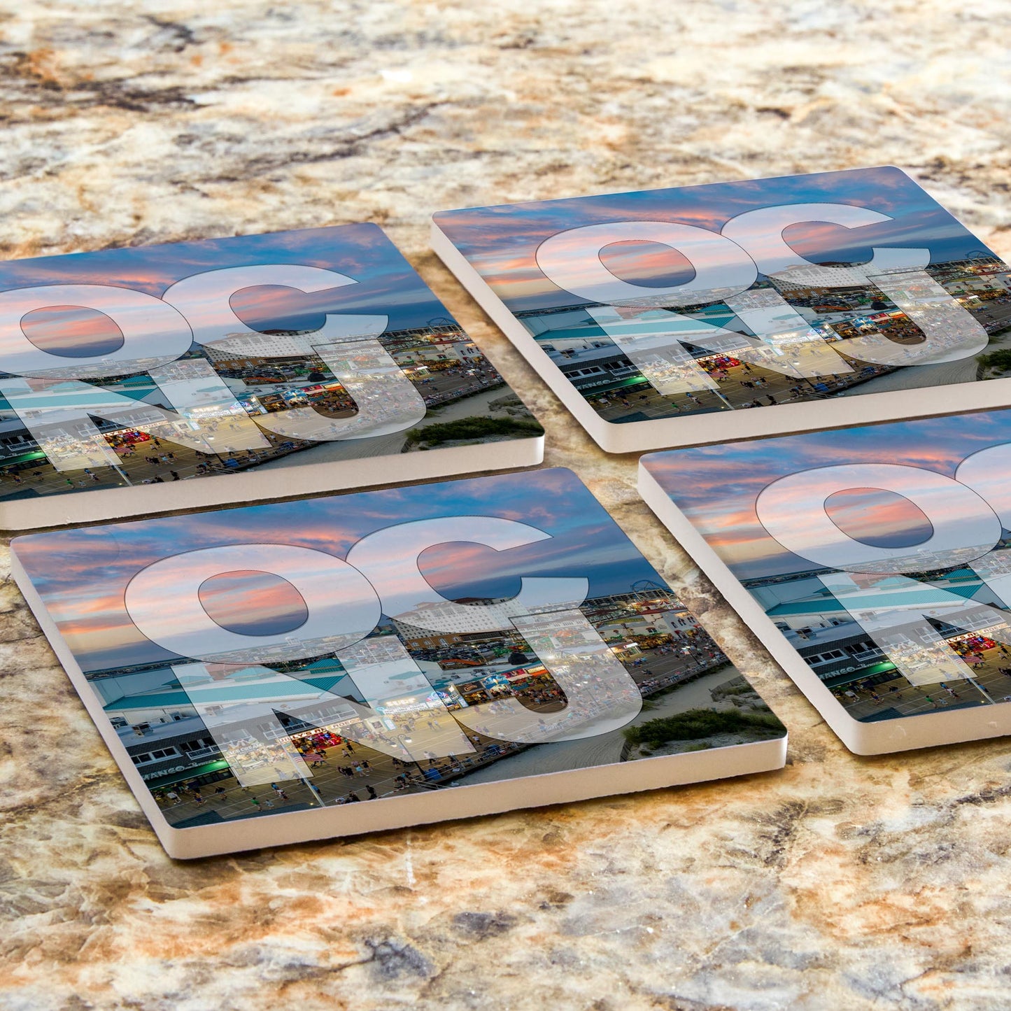 Ceramic Square Coaster 4-Set-OCNJ Pink Sky