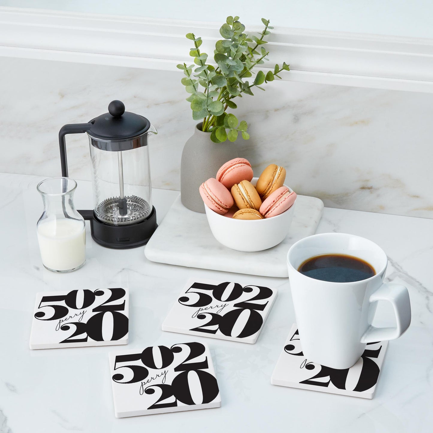 Ceramic Square Coaster 4-Set-Black & White Zip 50220 Perry Iowa