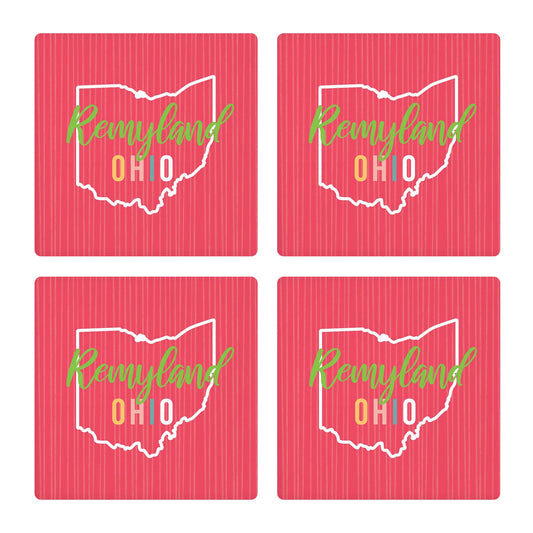 Ceramic Square Coaster 4-Set-Bright Boho Pink Remyland Ohio